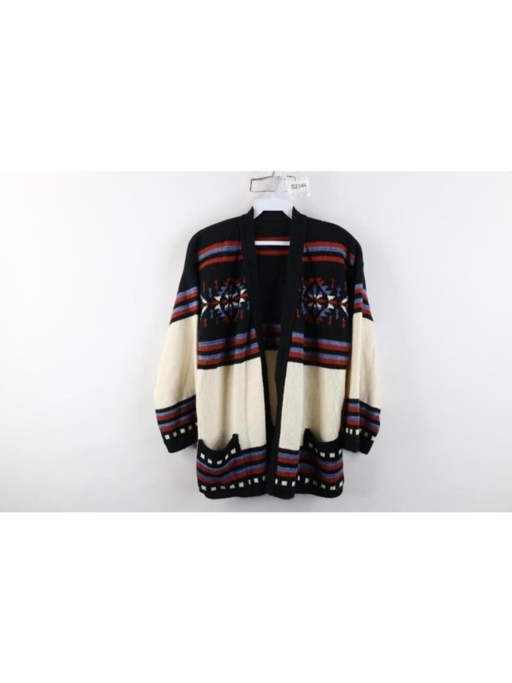 Vtg 60s 70s Boho Chic Hippy Womens L Flared Sleeve Southwestern Cardigan Sweater